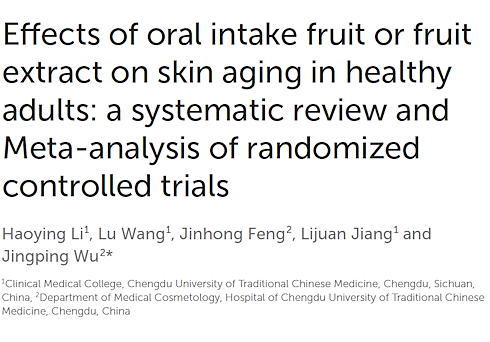 Dagelijkse consumptie van fruit heeft volgens een half dozijn trials een positief effect op de huid. Fruit en fruitextracten verbeteren de hydratie van de huid.