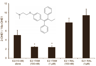 Tamoxifen, de actieve stof in het antioestrogeen Nolvadex, kan bij langdurig gebruik de kans op estradiolgerelateerde kanker verhogen doordat het de omzetting van estradiol in potentieel kankerverwekkende metabolieten verhoogt. Dat schrijven onderzoekers van de University of Texas in de Journal of Steroid Biochemistry and Molecular Biology. Het verwante raloxifene - de actieve stof in Evista van Eli Lilly - verlaagt volgens het Amerikaanse onderzoek de kans op kanker juist.