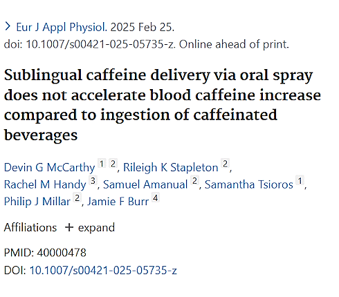 Cafeine in spray is net zo biobeschikbaar als cafeine in koffie