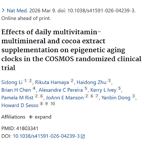 Als 60-plussers gedurende twee jaar elke dag een supplement met vitamines en mineralen hebben ingenomen, zijn ze op moleculair niveau vijf maanden jonger dan als ze dat niet hadden gedaan. Dat suggereert een humane studie die in maart 2026 verscheen in Nature Medicine.