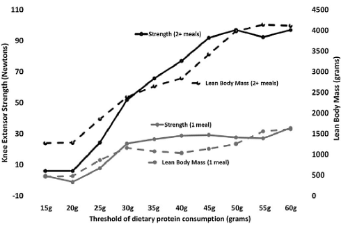 Meer dan 45 gram eiwit per maaltijd levert niet meer spieren op - meer eiwitrijke maaltijden per dag wel