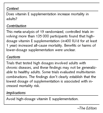 Meta-Analysis: High-Dosage Vitamin E Supplementation May Increase All-Cause Mortality